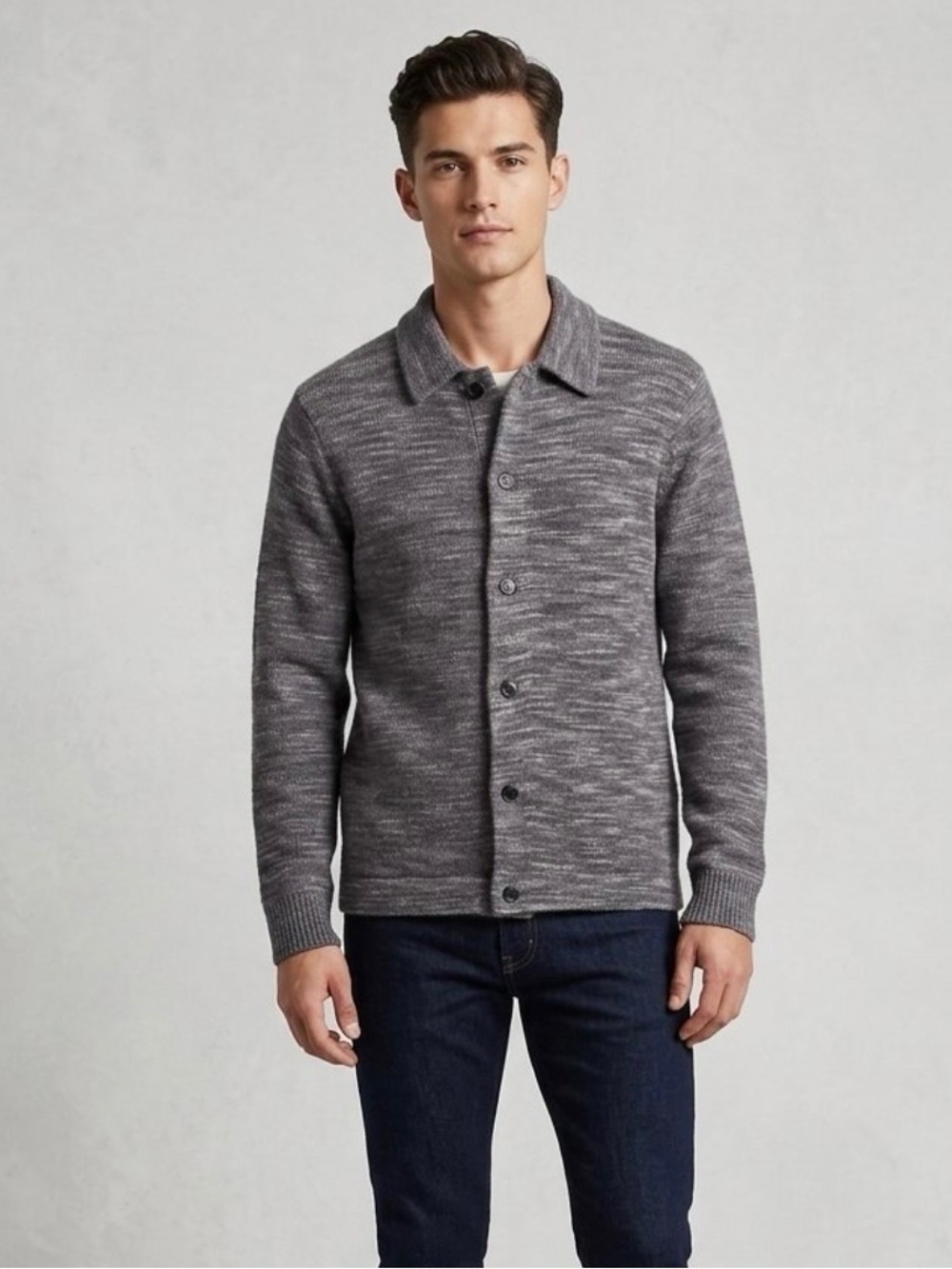 Madewell Mens Sz S Space-Dyed Sweater Shirt Italian Fabric Steel Gray Wool Blend